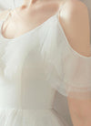 NZ Bridal A-Line Lace Up Strap Ruffle Sleeves Romantic Illusion Flared Dress Simple Slim Wedding Bridal Gowns