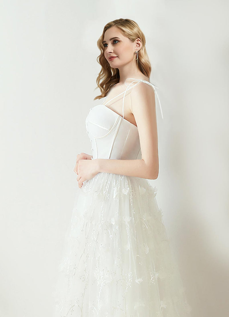 NZ Bridal Bowtie Sling Skirt Off The Shoulder Illusion Wedding Dresses A-line Slim Bride Wedding Gowns