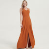 Burnt Orange V-neckline Straps Long Bridesmaid Dresses