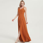 Burnt Orange V-neckline Straps Long Bridesmaid Dresses