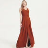 Rusty Red V-neckline Straps Long Bridesmaid Dresses