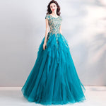 NZ Bridal Luxury Peacock Blue Pleated Skirt Lace Embroidery Wedding Dress Mesh Pettiskirt Gown Party Dress