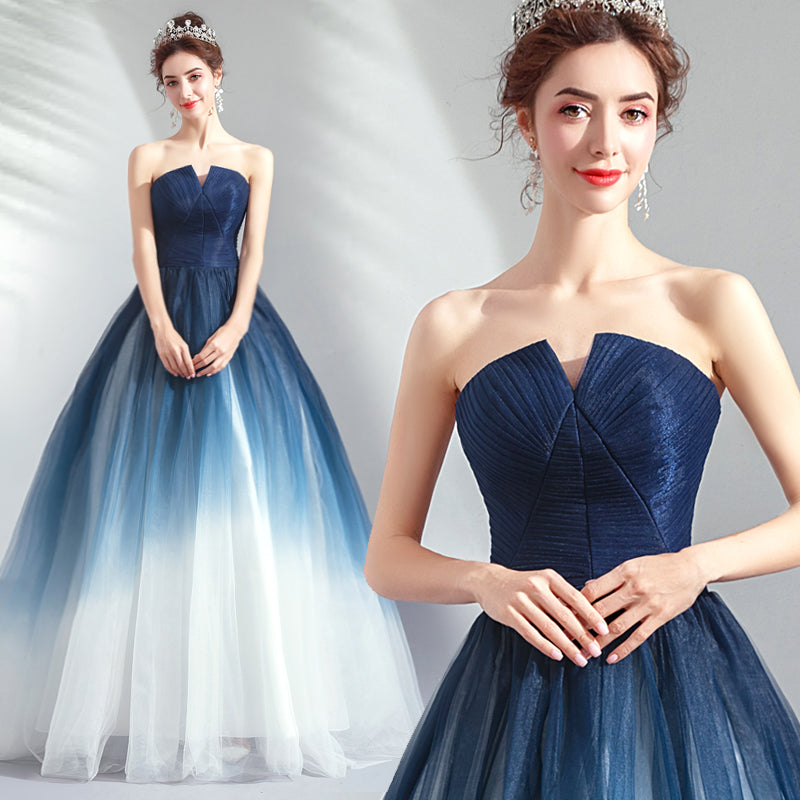 Lace Zip Up Blue Gradient Light Yarn Romantic Evening Dress