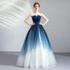 Blue Gradient A Line Skirt Strapless Light Yarn Romantic Evening Dress