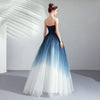  Blue Gradient Floor Length Light Yarn Romantic Evening Dress