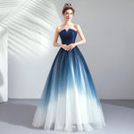 Blue Gradient Strapless Light Yarn Romantic Evening Dress