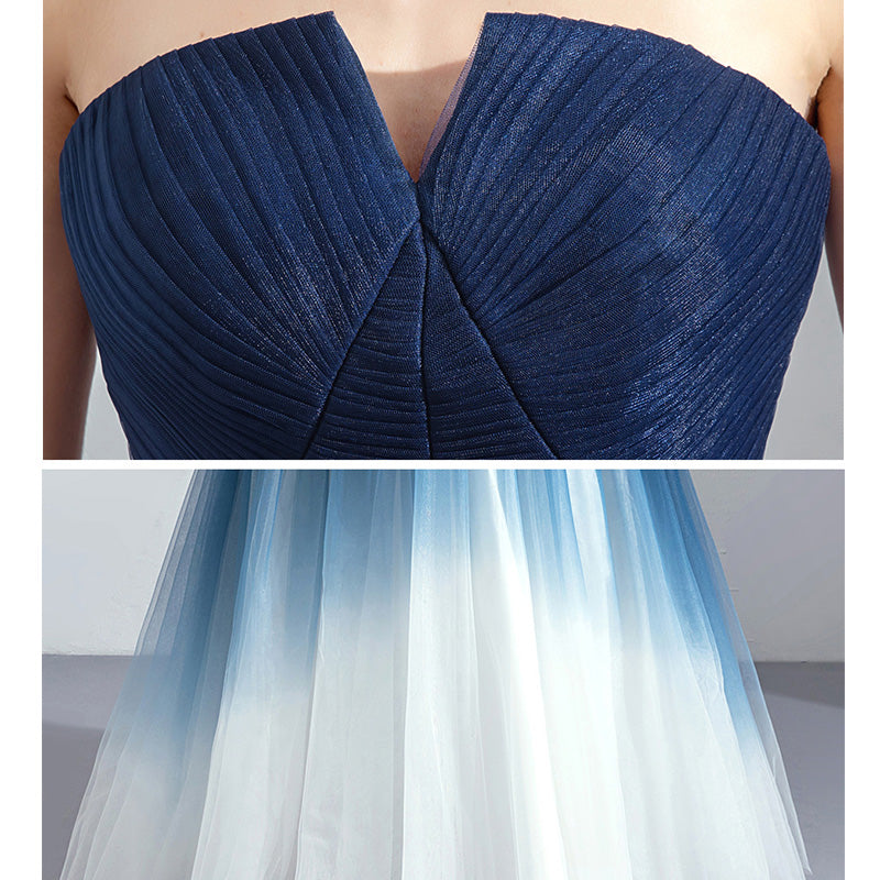 Blue Gradient A Line Skirt Light Yarn Romantic Evening Dress