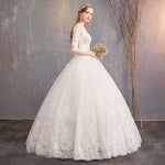 Lace Flower Sheer Sleeves Elegant Wedding Gown