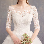 Lace Flower Sheer Sleeves Elegant Wedding Gown