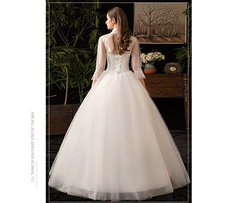 Vintage High Collar Lace Flower Wedding Gown