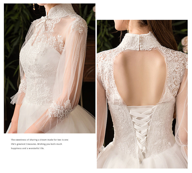 Vintage High Collar Lace Flower Wedding Gown