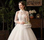 Vintage High Collar Lace Flower Wedding Gown