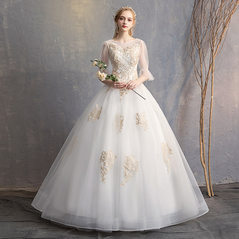 Lace Flower O Neck Sexy Wedding Gown