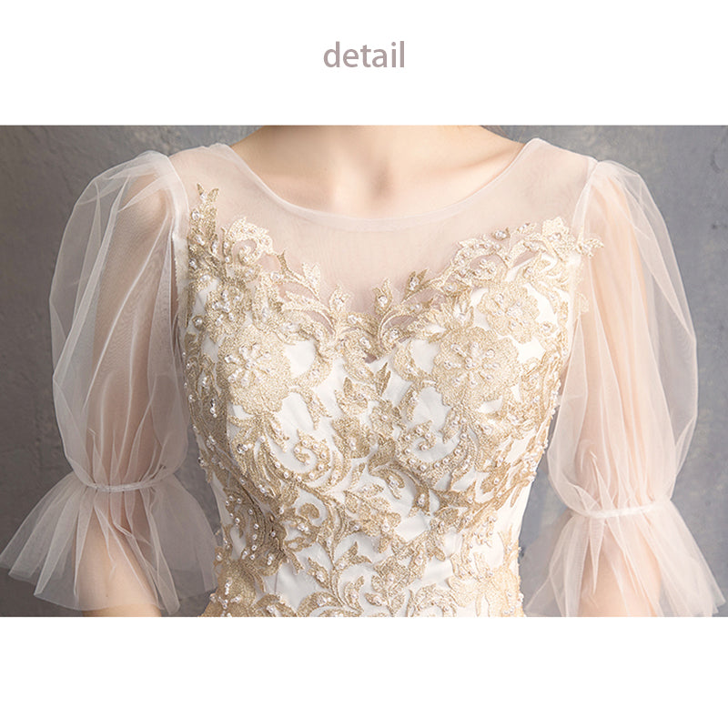 Lace Flower O Neck Sexy Wedding Gown