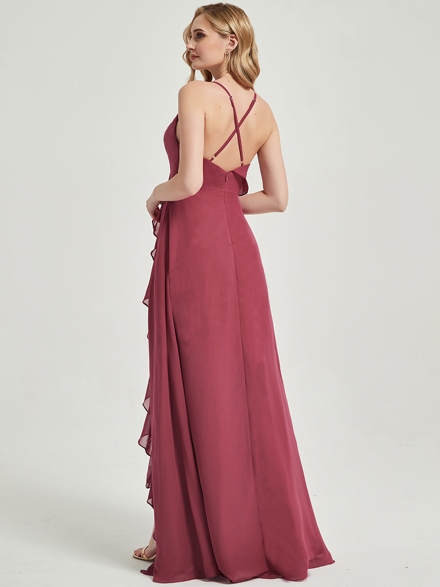 Floor length slit chiffon Fabric Bridesmaid Dress