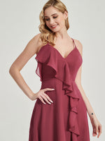 Floor length V-neckline and chiffon Fabric Bridesmaid Dress