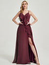 Spaghetti Straps Ruffles Slit Chiffon Bridesmaid Dress