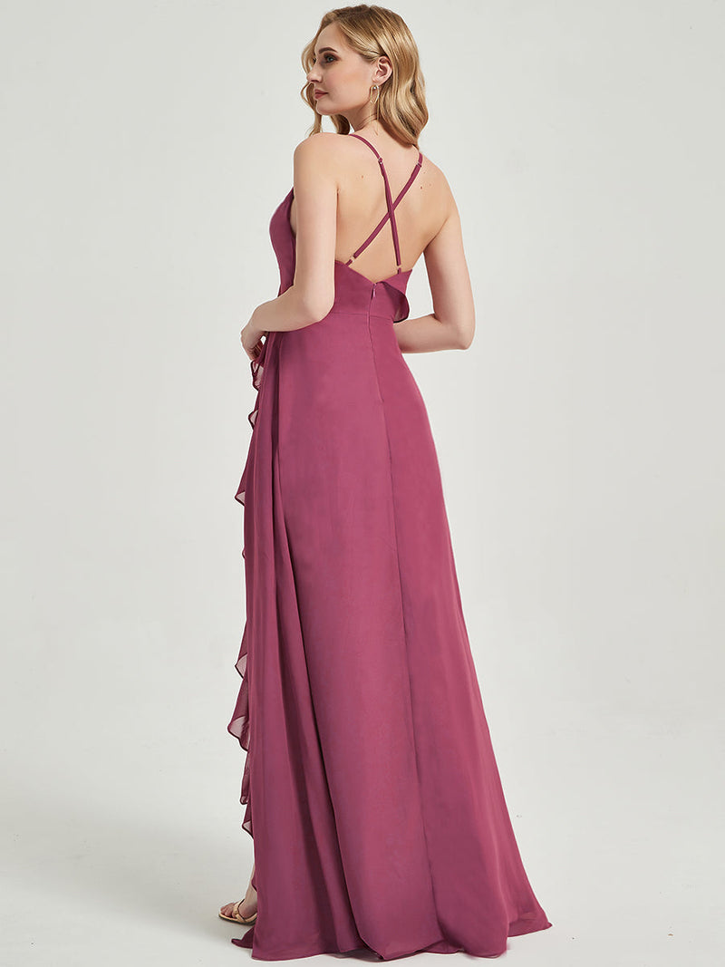 Floor length A-line silhouette and chiffon Fabric Bridesmaid Dress