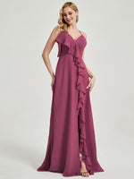 Floor length V-neckline and chiffon Fabric Bridesmaid Dress