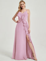 Floor length slit chiffon Fabric Bridesmaid Dress