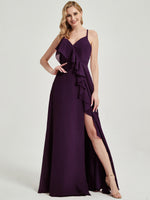 Floor length slit chiffon Fabric Bridesmaid Dress