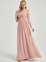 Dusty Pink V-Neck Backless Floor Length Chiffon Empire Bridesmaid Dress