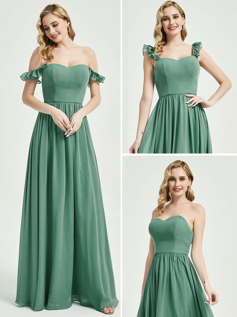 Eucalyptus 3 In 1 Detachable Straps Convertible Chiffon Bridesmaid Dress