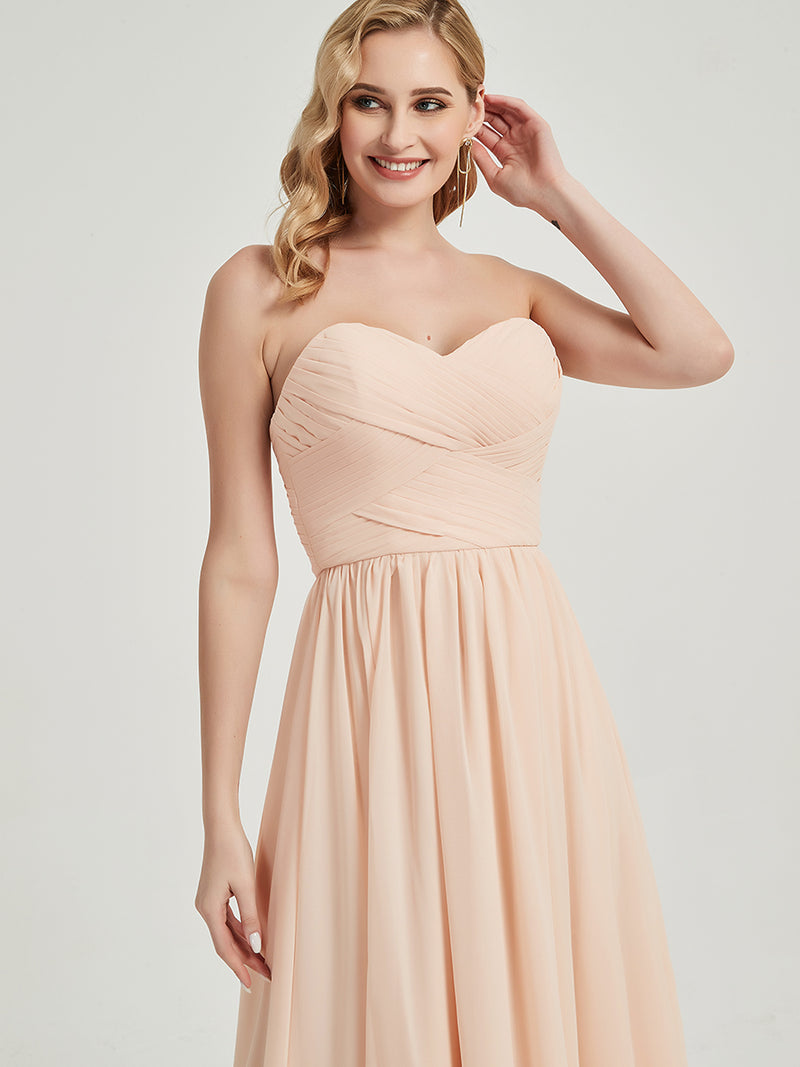 Pearl Pink Pleated Convertible Maxi Chiffon Bridesmaid Dress