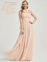 Pearl Pink Pleated Convertible Maxi Chiffon Bridesmaid Dress