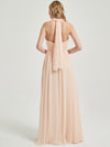 Pearl Pink Pleated Convertible Maxi Chiffon Bridesmaid Dress