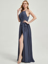 Halter Neck Slit Wrap Stormy Chiffon Bridesmaid Dress Floor Length