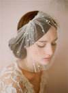 Tulle Beach Wedding Bridal Short Veil with Pearls V002xmj