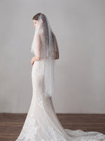 2-Layers Tulle Midi Wedding Veil With Pearls V607xmj