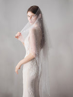 2-Layers Tulle Midi Wedding Veil With Pearls V607xmj