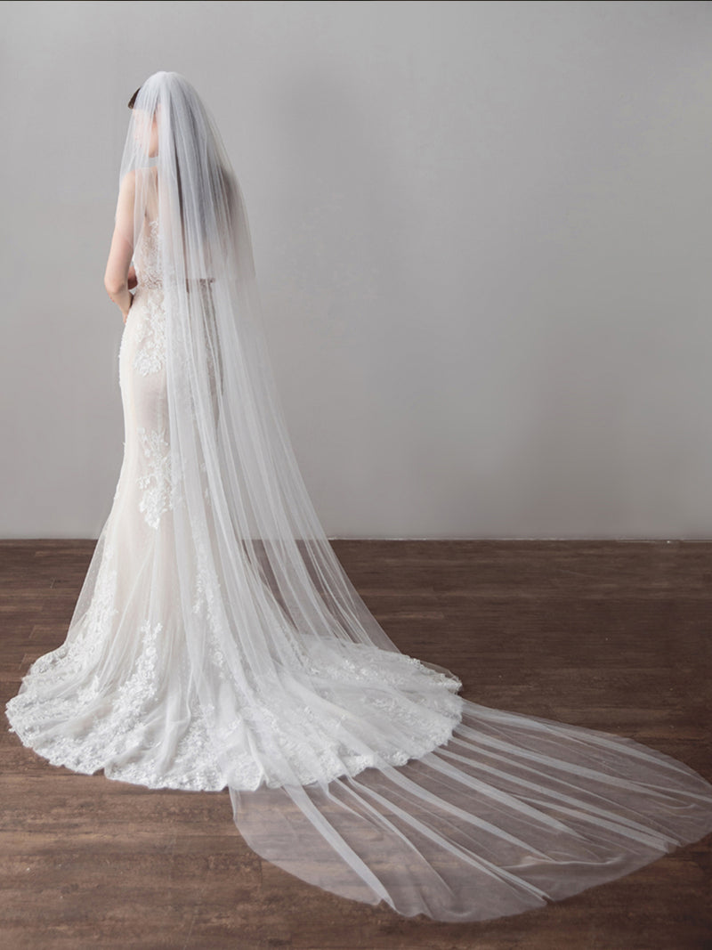 Long Simple Tulle Wedding Bridal Veil V615xmj