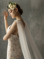 Luxury Long Tulle Wedding Cape Veil With Beadings V642xmj