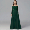 NZ Bridal Dark Green Off The Shoulder Plus Size Lace Long Sleeves Chiffon Evening Dresses