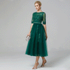 NZ Bridal Plus Size Illusion Lace Tea Length Dress Half Sleeves Cocktail Party Dresses