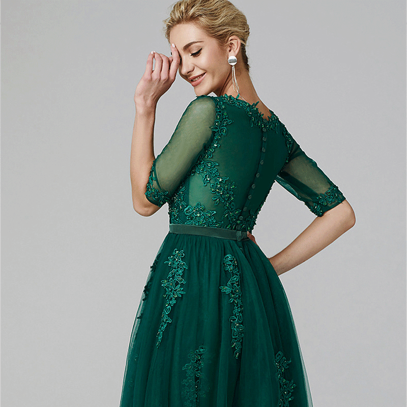 NZ Bridal Plus Size Illusion Lace Tea Length Dress Half Sleeves Cocktail Party Dresses