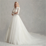 NZ Bridal [Final Sale]Beading Embroidery Stand Collar Long Sleeves Lace Plus Size Wedding Dress