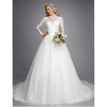 NZ Bridal [Final Sale]Illusion V-neckline Plus Size Embroidery Applique Sequin Mesh Wedding Dress