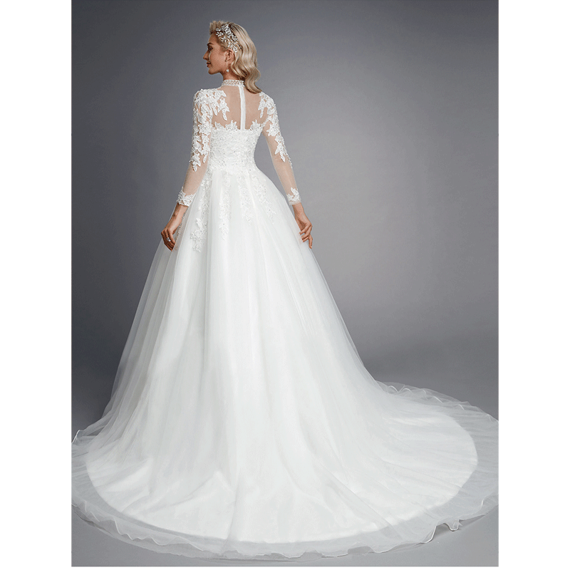 [Final Sale] XXL Illusion Applique Princess Wedding Dress
