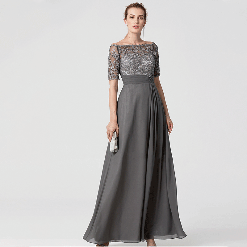 NZ Bridal Plus Size Off The Shoulder Embroidered Lace Illusion Bodice A-line Evening Gown