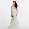 NZ Bridal Plus Size V-neckline Embroidery Lace Long Sleeve Faux Wrap Waist Wedding Gown