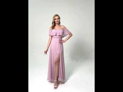[Final Sale] Mauve Convertible Ruffle Sleeves Chiffon Maxi Slit Bridesmaid Dresses