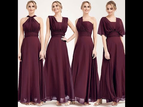 Burgundy Convertible Chiffon Bridesmaid Dress Wrap Floor Length Gown