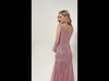 Pink Gold Sequin Tulle V-Neck Sleeveless Maxi Mermaid Evening Dress