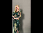 Green Gold Backless Long Sleeve Sequin Floor Length Mermaid Evening Formal Dress video