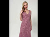 Dusty Rose V-Neck Sleeveless Floor Length Sequin Evening Party Dress