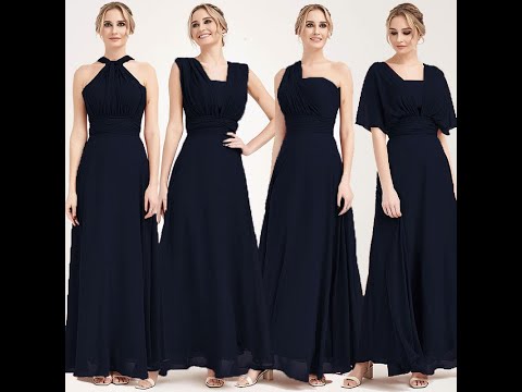 Dark Navy Convertible Chiffon Bridesmaid Dress Wrap Floor Length Gown